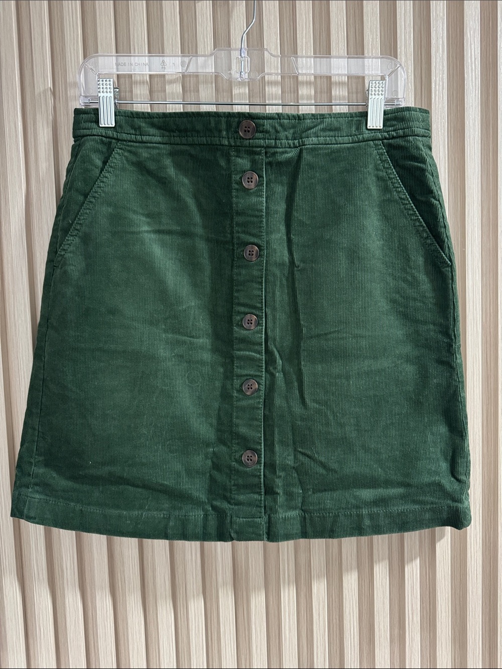 J. Crew Forest Green Corduroy Button-Front Mini Skirt